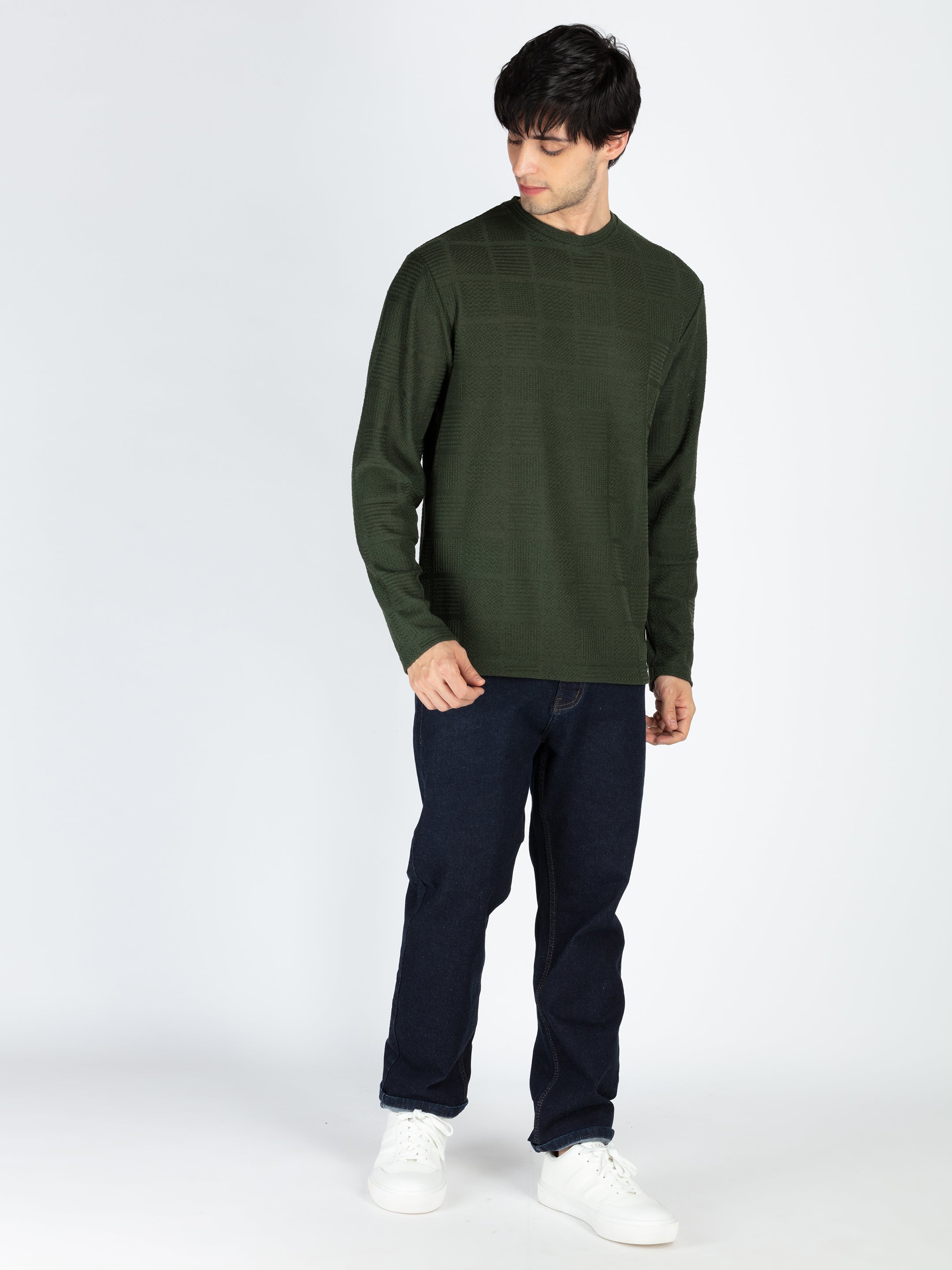 Mens Solid Round Neck Full Sleeve T-Shirt