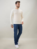 Mens Textured Round Neck Full Sleeves Regular Fit T-Shirt