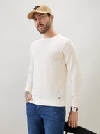 Mens Textured Round Neck Full Sleeves Regular Fit T-Shirt