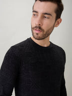 Men's Textured Full Sleeve Regular Fit Round Neck T-Shirt