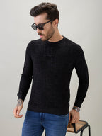 Men's Textured Full Sleeve Regular Fit Round Neck T-Shirt