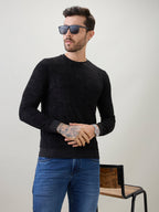 Men's Textured Full Sleeve Regular Fit Round Neck T-Shirt
