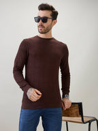 Men's Textured Full Sleeve Regular Fit Round Neck T-Shirt