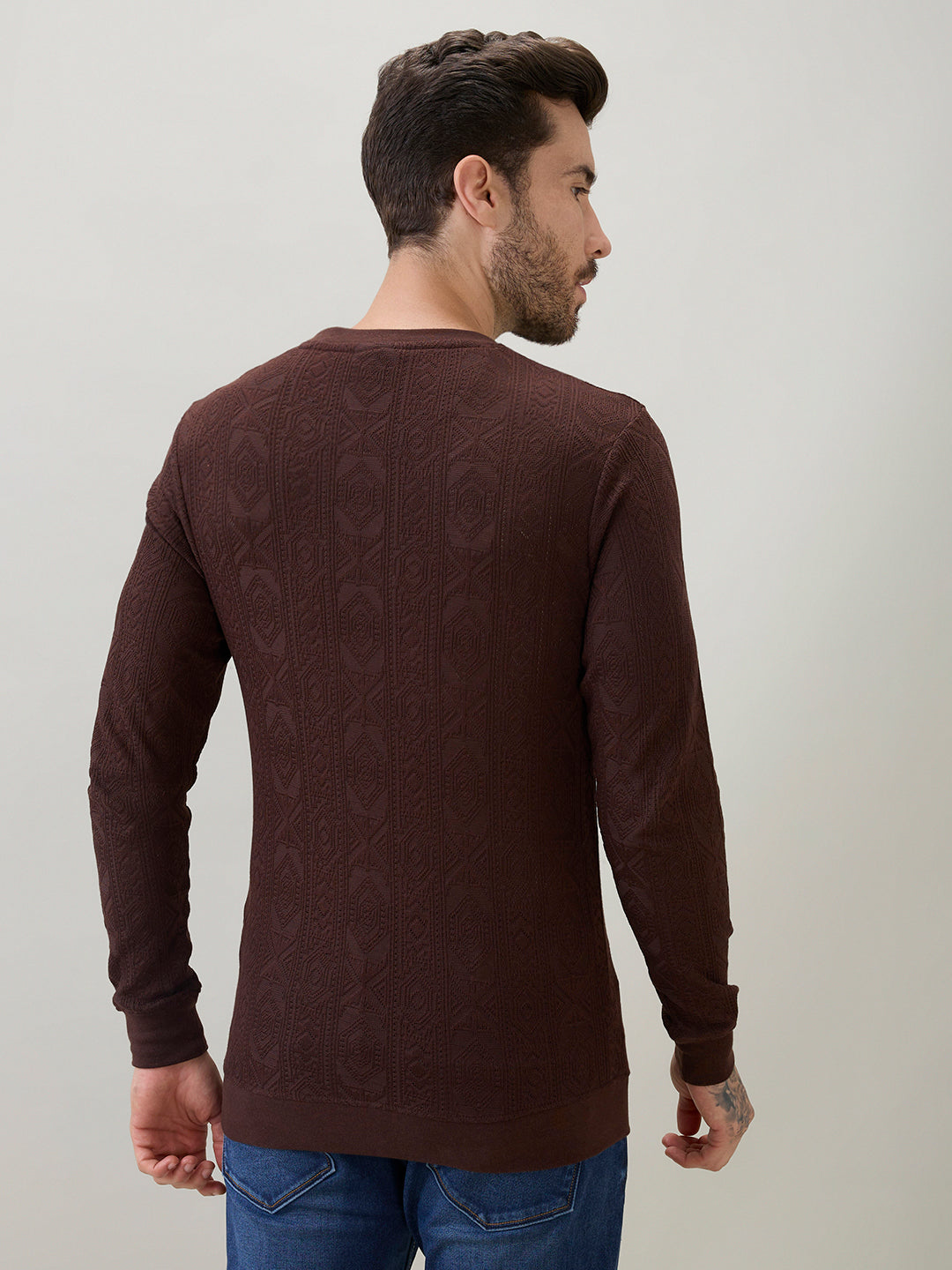 Men's Textured Full Sleeve Regular Fit Round Neck T-Shirt Secondary image
