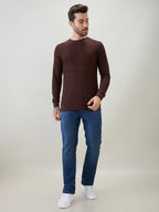 Men's Textured Full Sleeve Regular Fit Round Neck T-Shirt