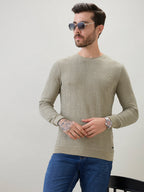 Men's Textured Full Sleeve Regular Fit Round Neck T-Shirt