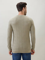 Men's Textured Full Sleeve Regular Fit Round Neck T-Shirt