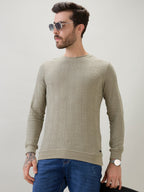 Men's Textured Full Sleeve Regular Fit Round Neck T-Shirt