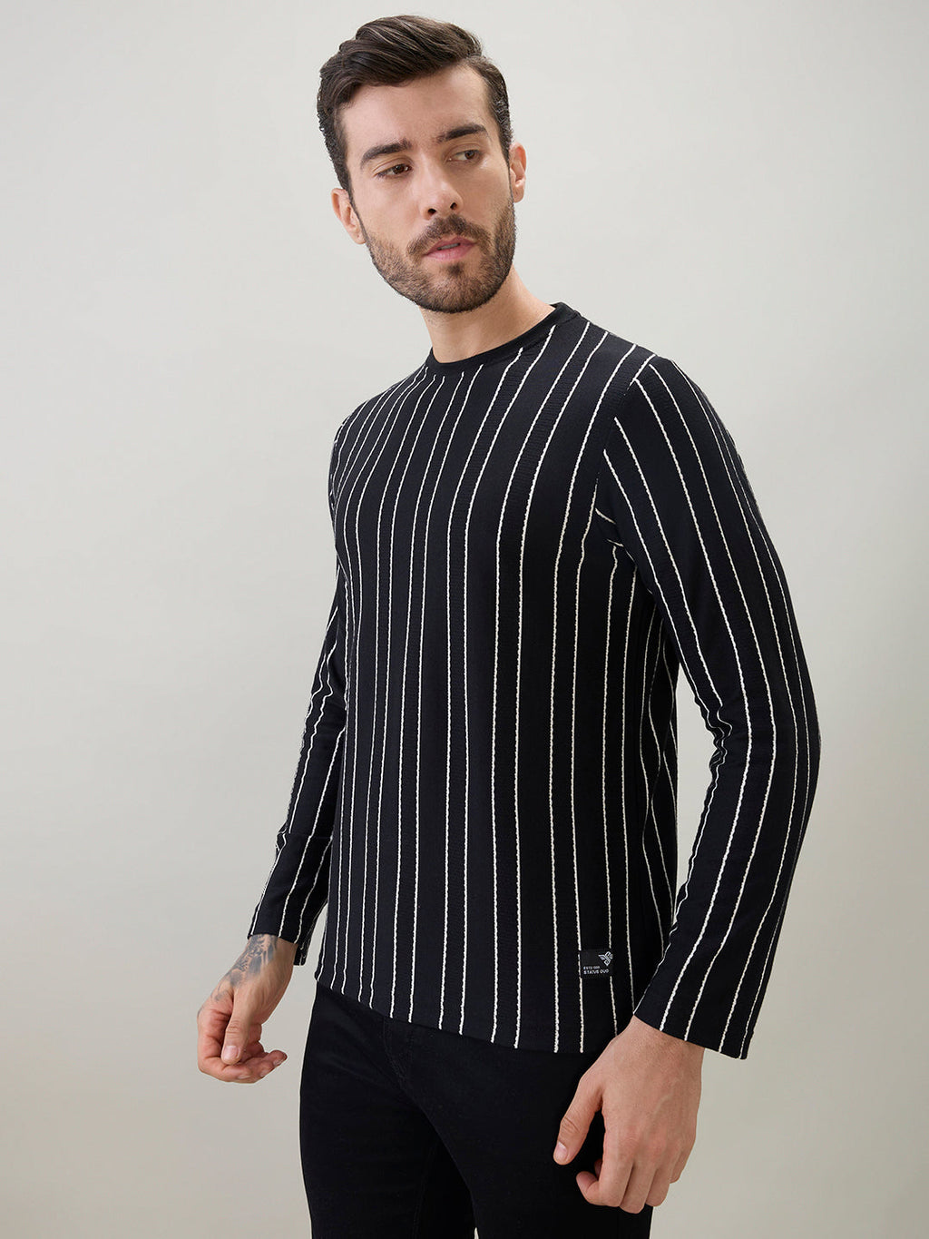 Men's Vertical Striped Full Sleeve Regular Fit T-Shirt