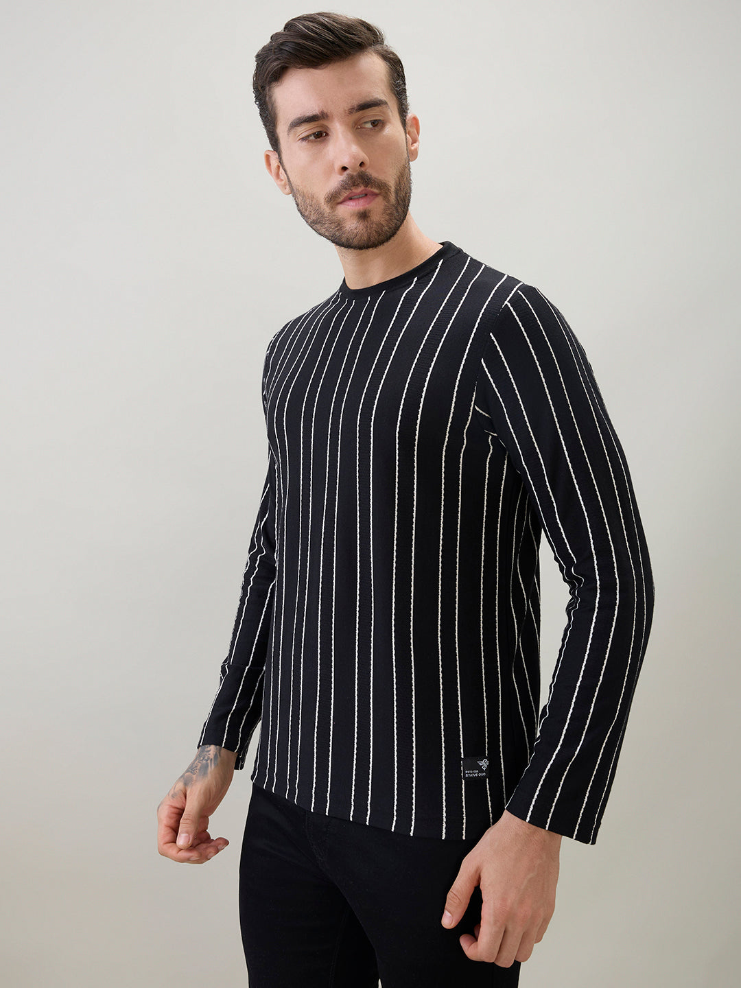 Men's Vertical Striped Full Sleeve Regular Fit T-Shirt