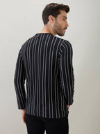 Men's Vertical Striped Full Sleeve Regular Fit T-Shirt