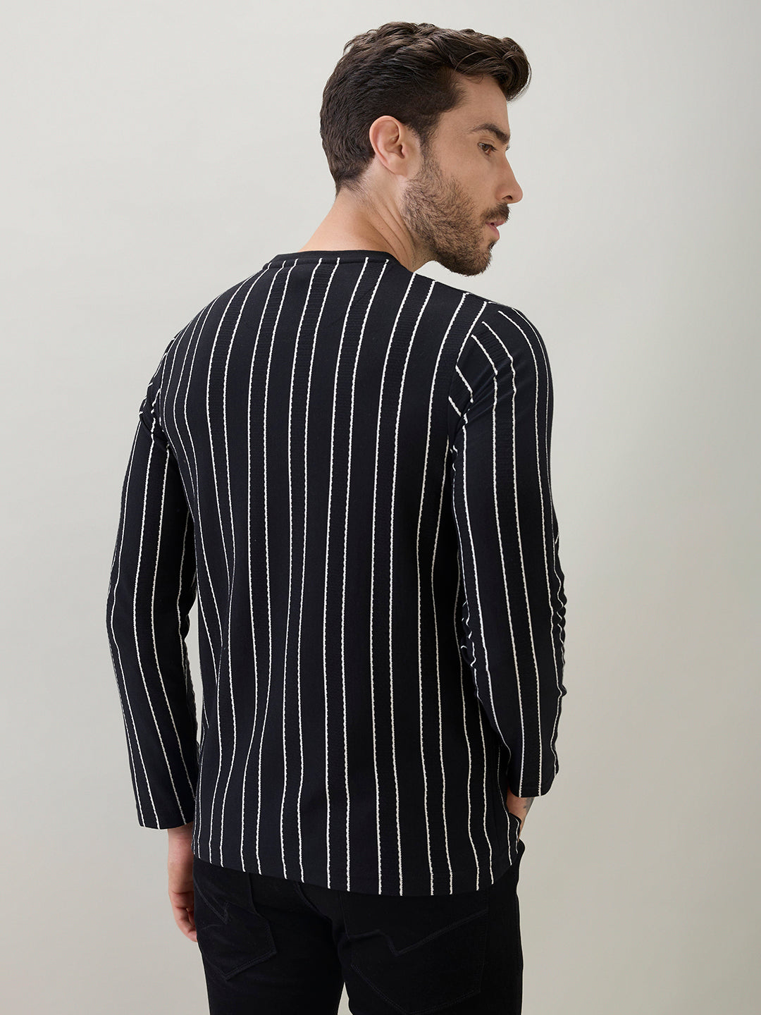 Men's Vertical Striped Full Sleeve Regular Fit T-Shirt