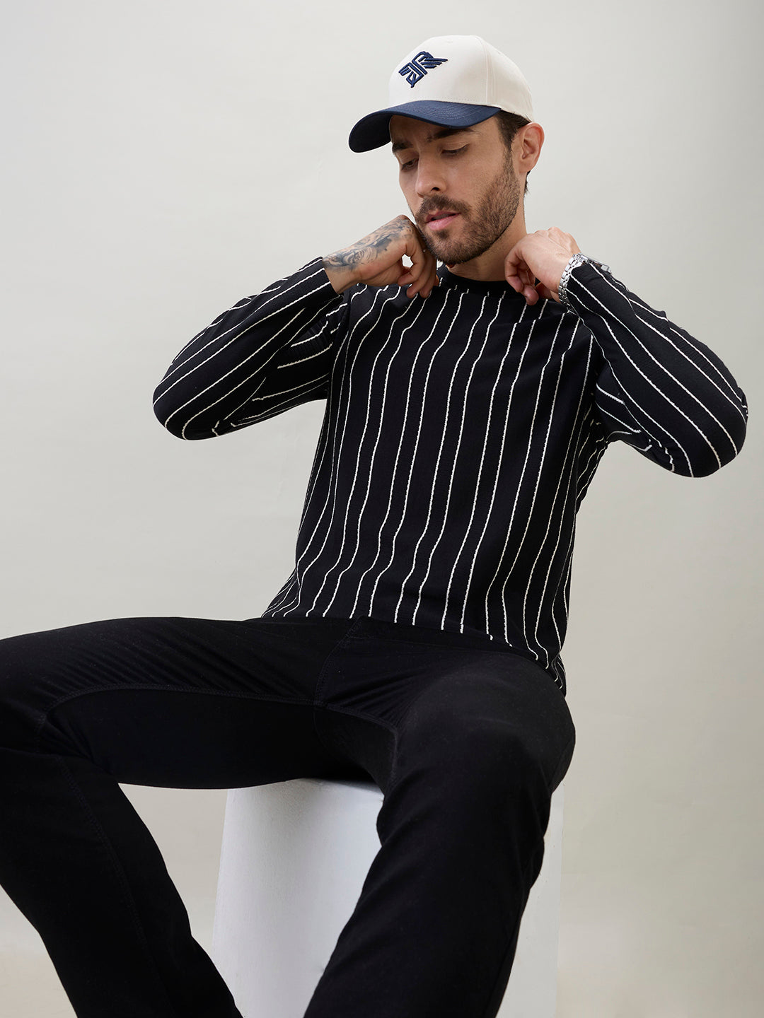 Men's Vertical Striped Full Sleeve Regular Fit T-Shirt