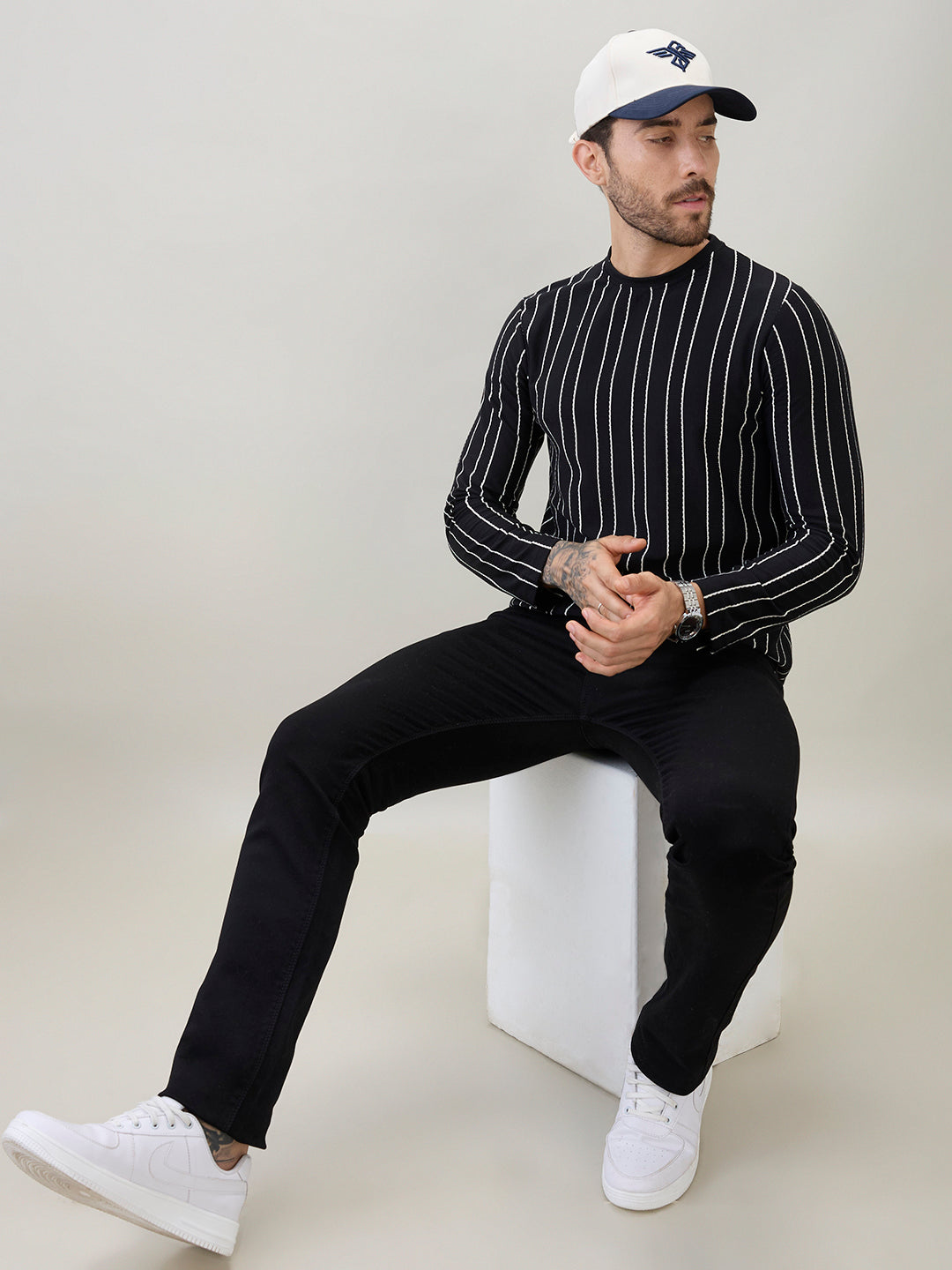 Men's Vertical Striped Full Sleeve Regular Fit T-Shirt
