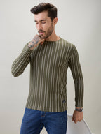 Men's Vertical Striped Full Sleeve Regular Fit T-Shirt