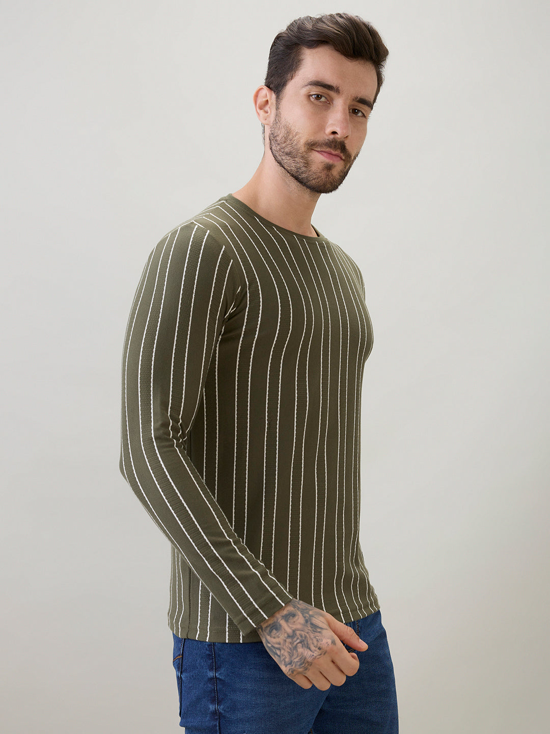 Men's Vertical Striped Full Sleeve Regular Fit T-Shirt Secondary image