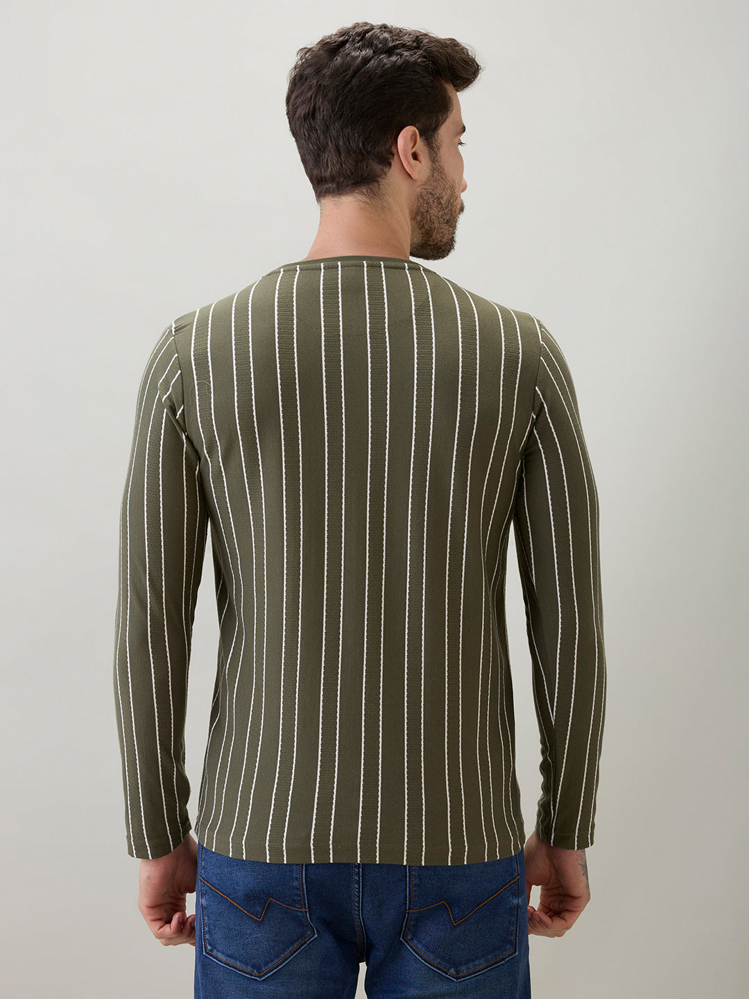 Men's Vertical Striped Full Sleeve Regular Fit T-Shirt
