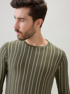 Men's Vertical Striped Full Sleeve Regular Fit T-Shirt