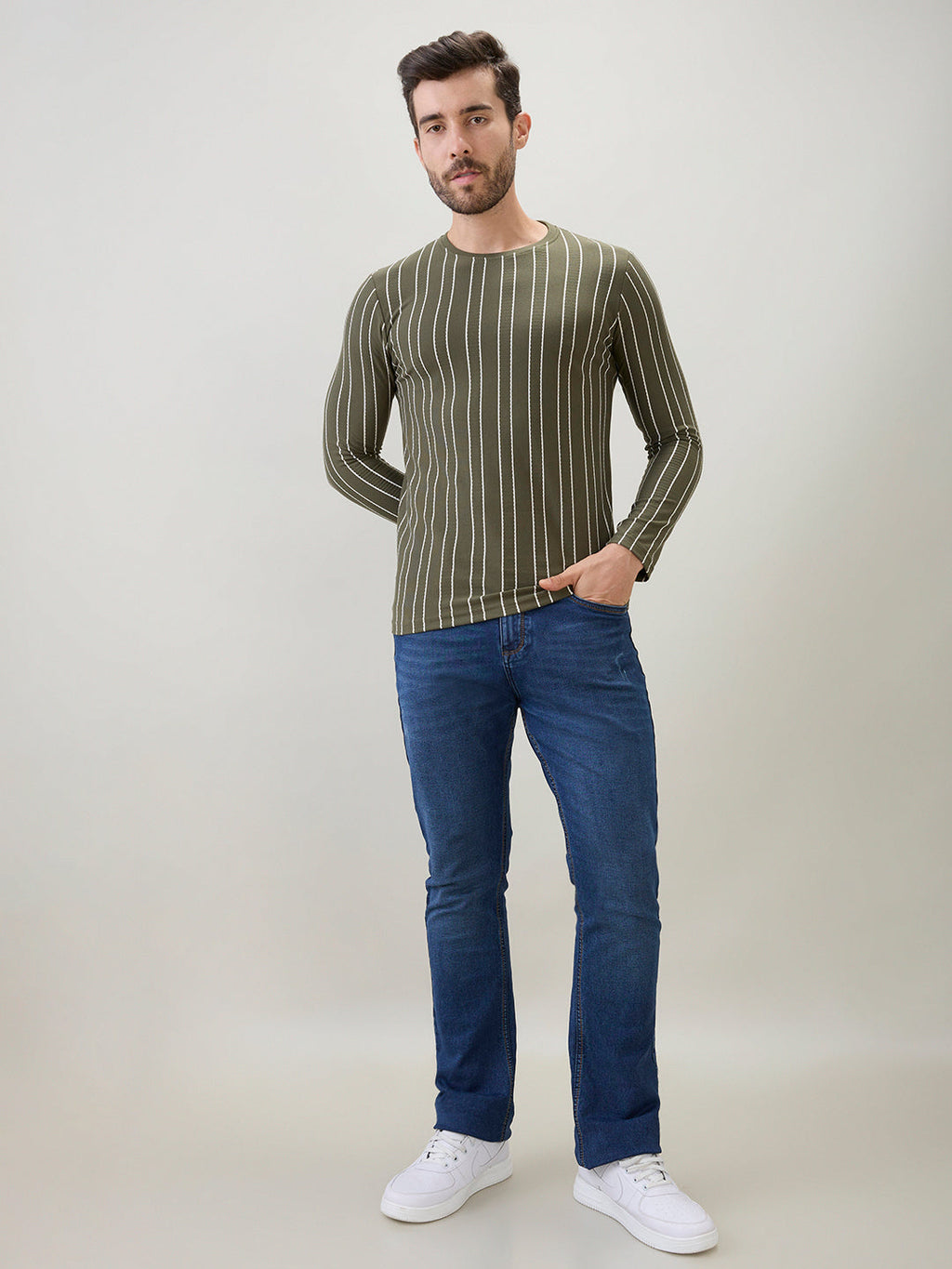 Men's Vertical Striped Full Sleeve Regular Fit T-Shirt