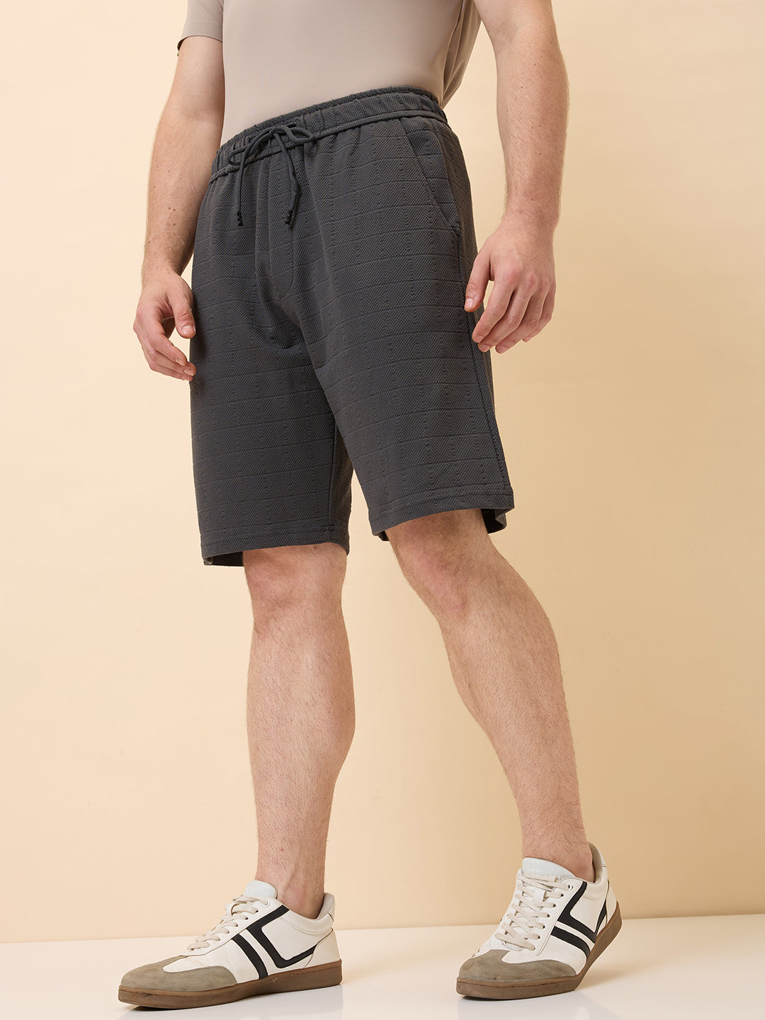 Mens Solid Regular Fit Drawstring Shorts