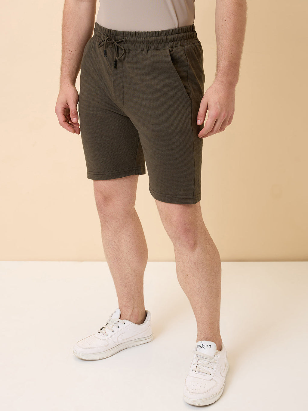 Mens Solid Regular Fit Drawstring Shorts