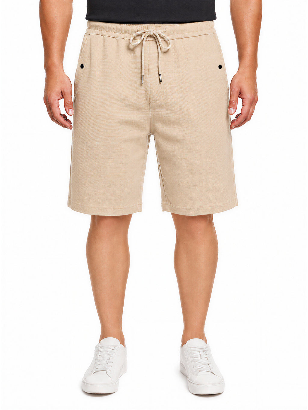 Beige Textured Drawstring Shorts