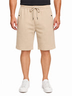 Beige Textured Drawstring Shorts