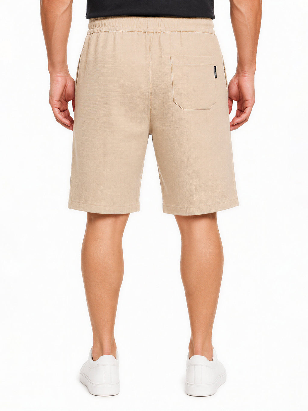 Beige Textured Drawstring Shorts