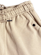 Beige Textured Drawstring Shorts