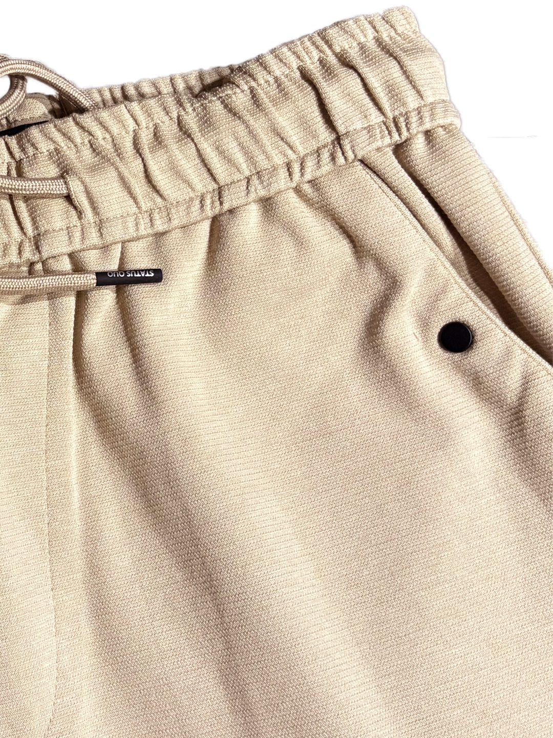 Beige Textured Drawstring Shorts