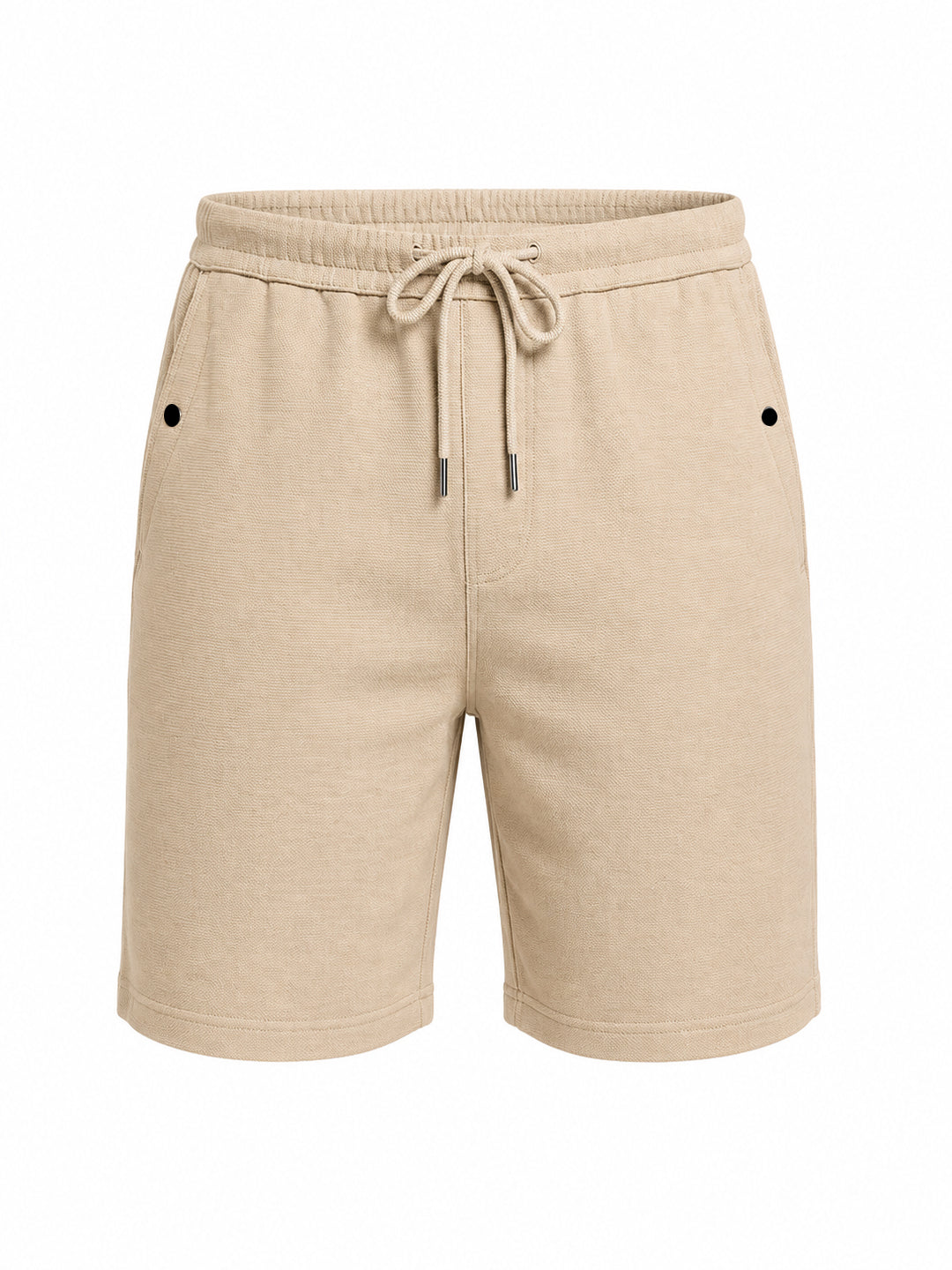 Beige Textured Drawstring Shorts Secondary image
