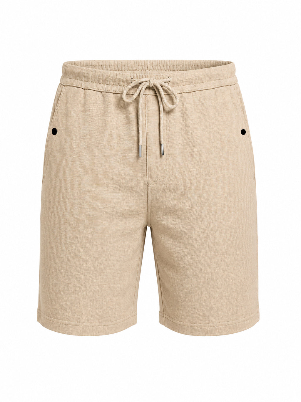 Beige Textured Drawstring Shorts