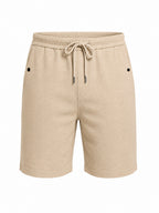 Beige Textured Drawstring Shorts