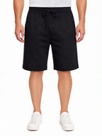 Black Textured Drawstring Shorts