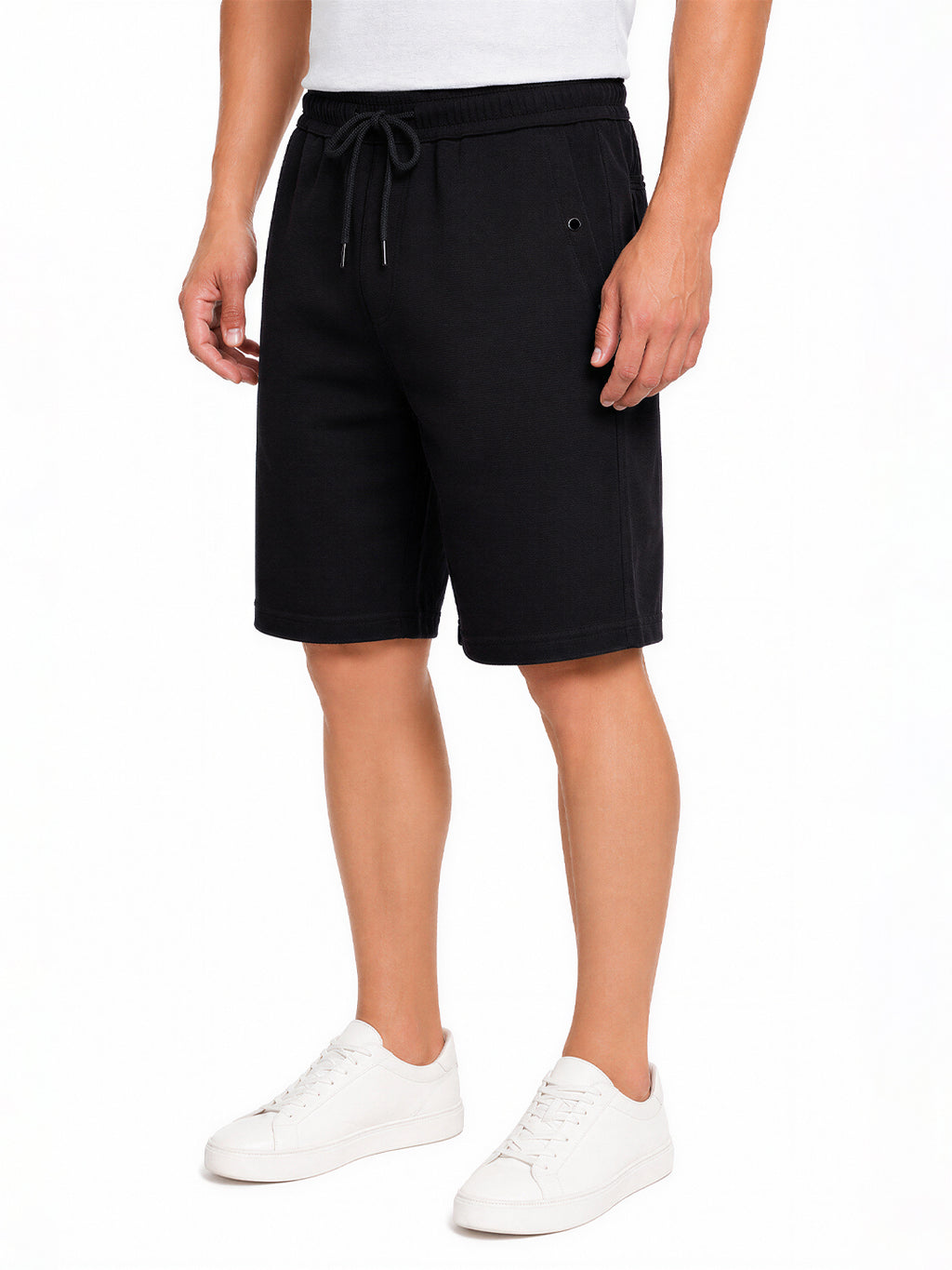 Black Textured Drawstring Shorts