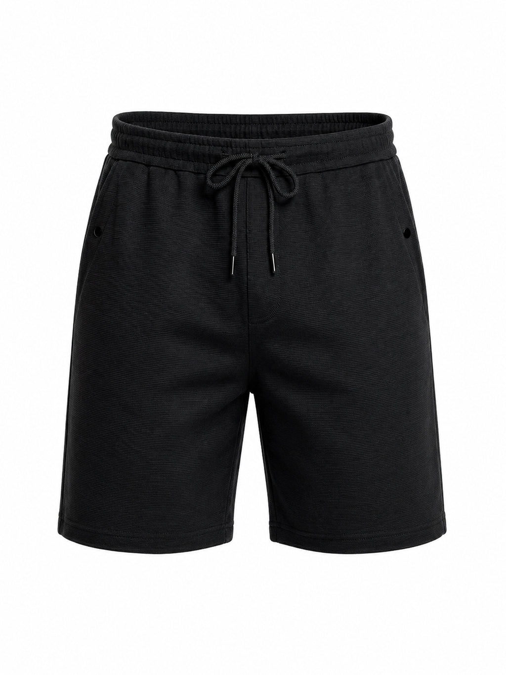 Black Textured Drawstring Shorts