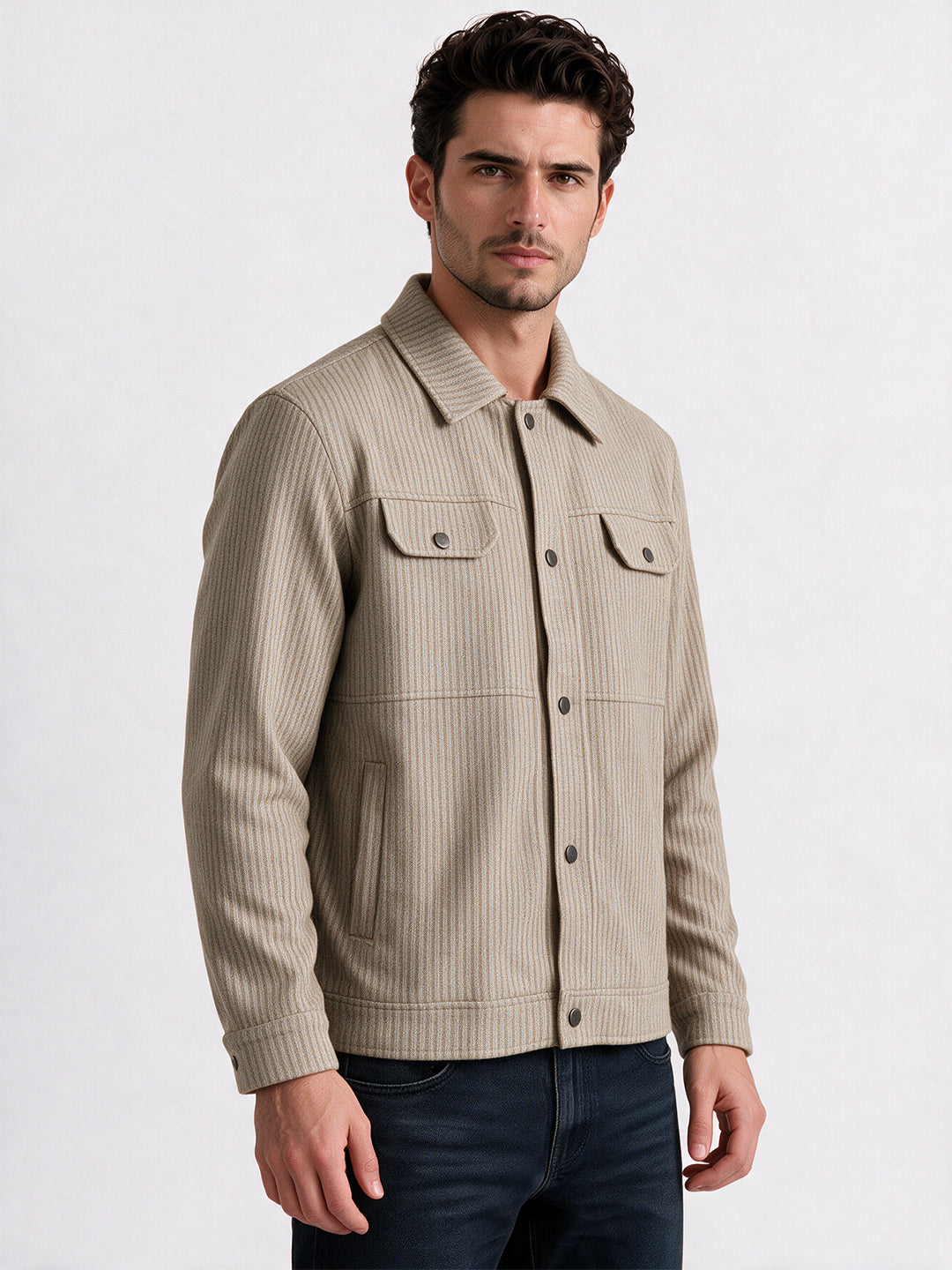 Men's Polyester Solid Regular Fit Long Sleeve Shacket