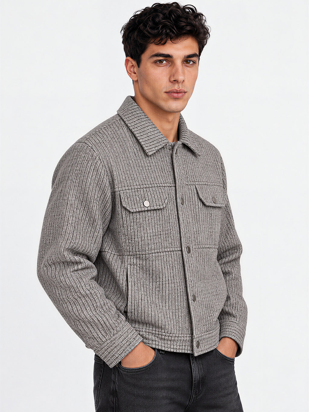 Men's Solid Regular Fit Full Sleeve Shirt Jacket