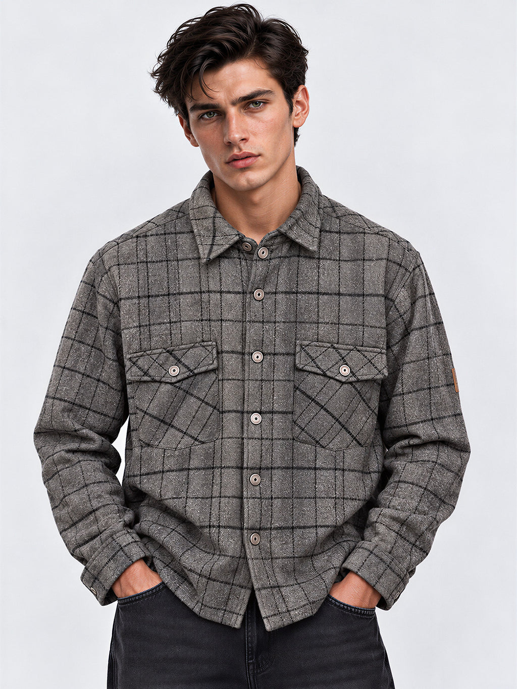 Men's Checked Spread Collar Full Sleeves Shacket