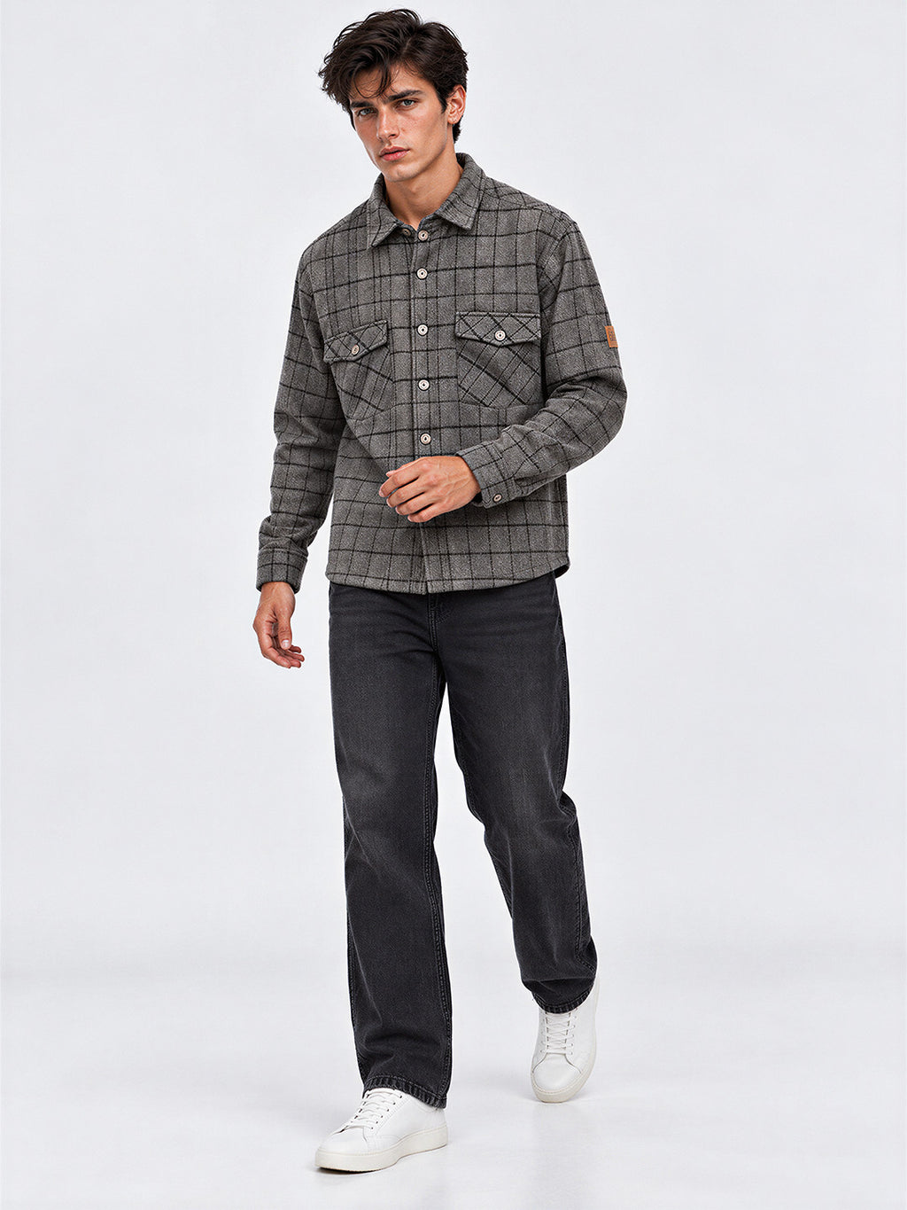 Men's Checked Spread Collar Full Sleeves Shacket