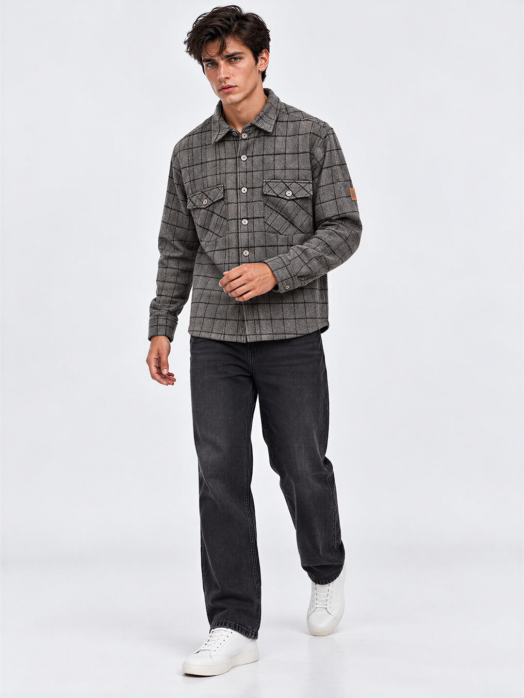 Men's Checked Spread Collar Full Sleeves Shacket