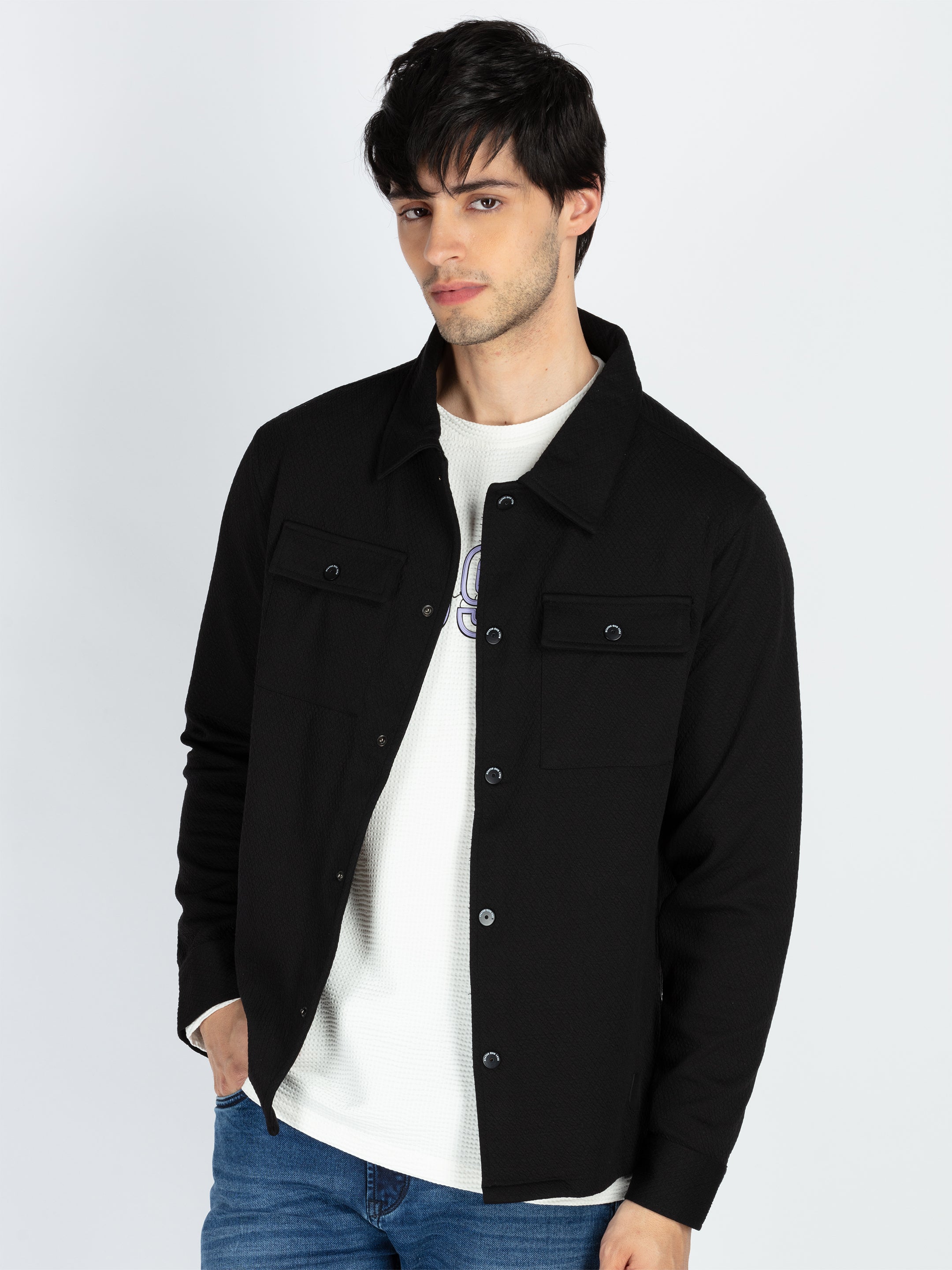 Mens Solid Regular Fit Shacket Secondary image