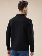 Men's Solid Textured Regular Fit Shacket with Zipper Clouser