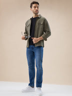 Men's Solid Textured Regular Fit Shacket with Zipper Clouser