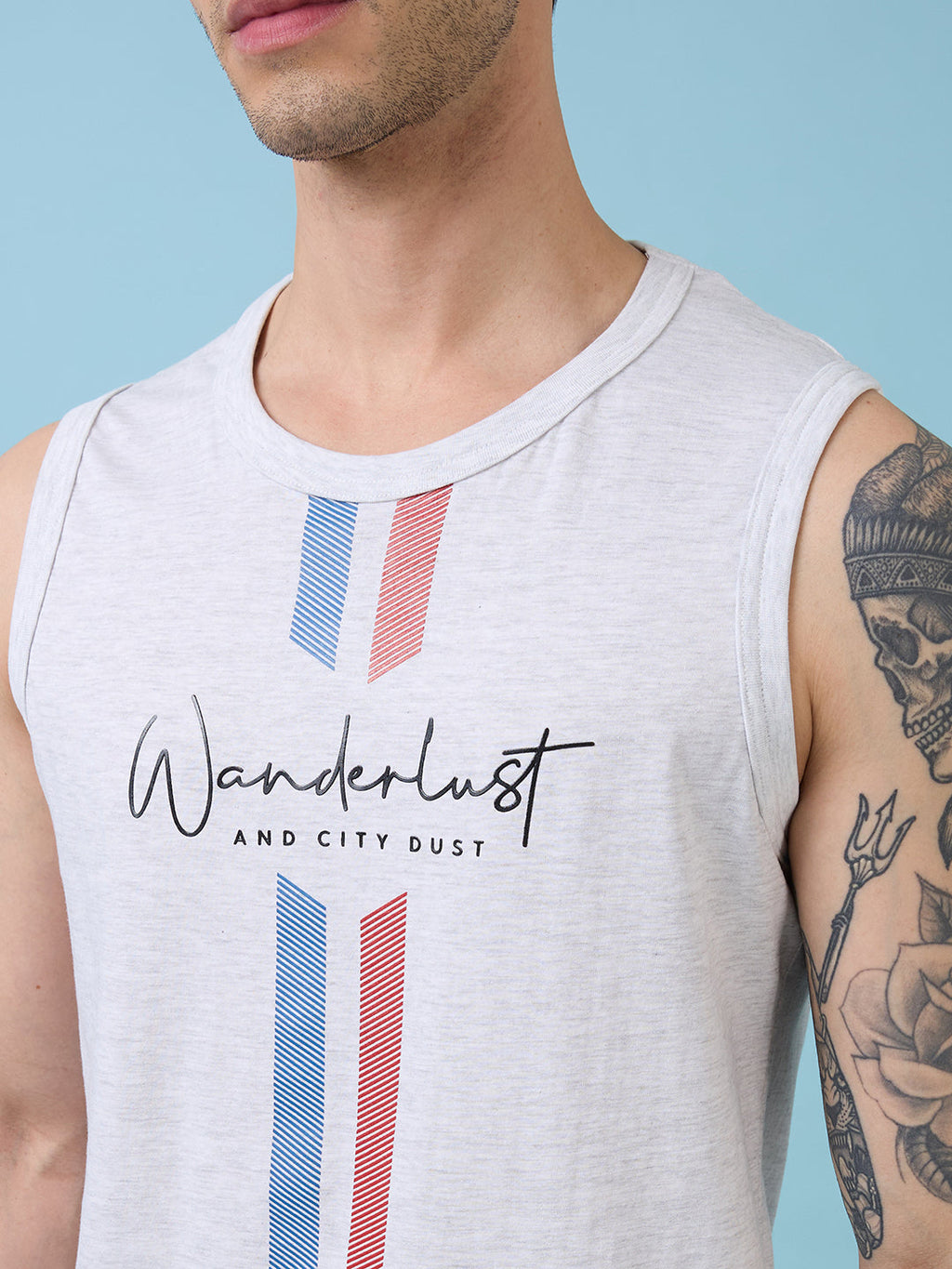 Mens Full-Front Self Design Round Neck Sleeveless Tshirt