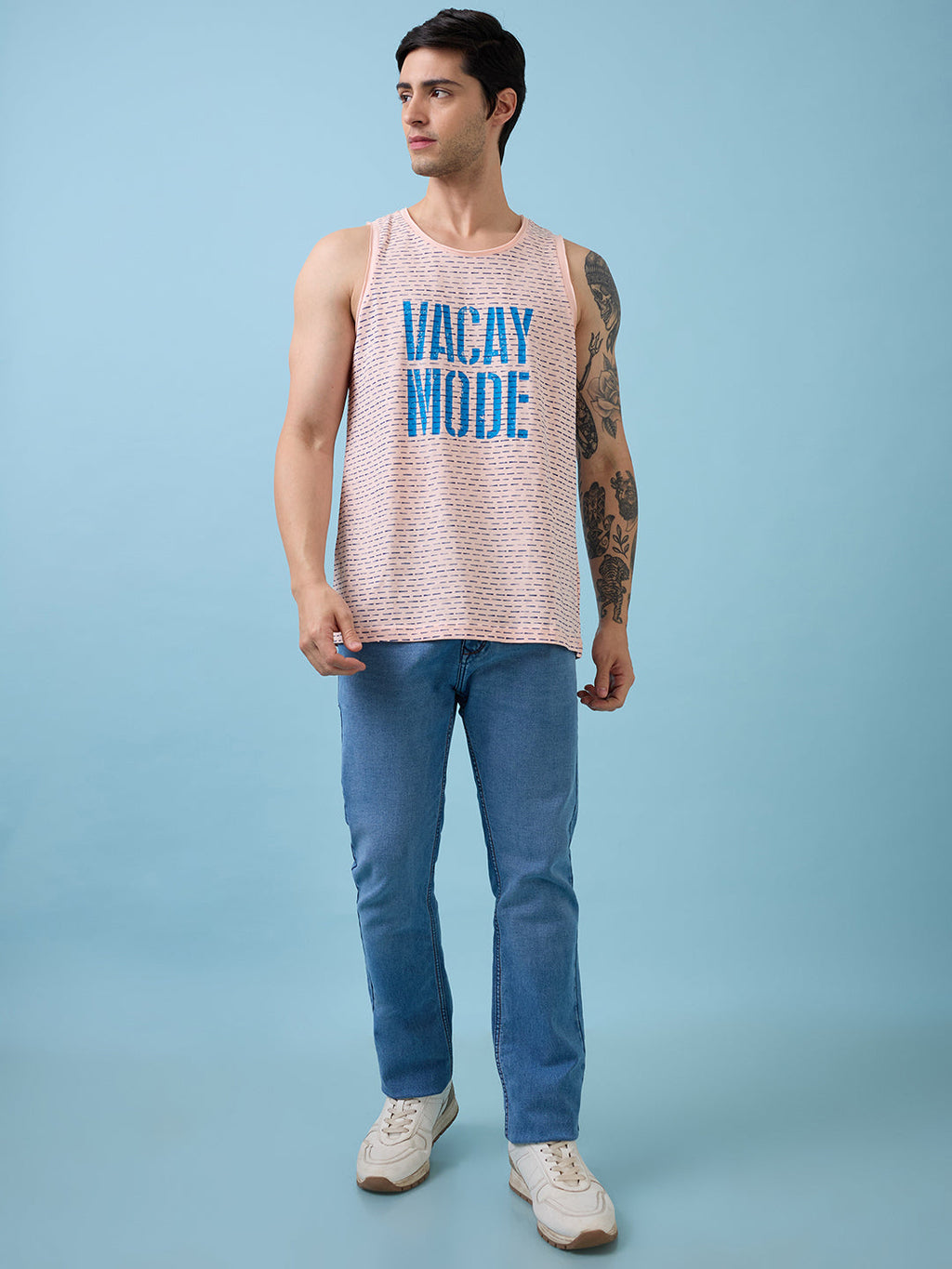 Mens All-Over Graphic Round Neck Sleeveless Tshirt
