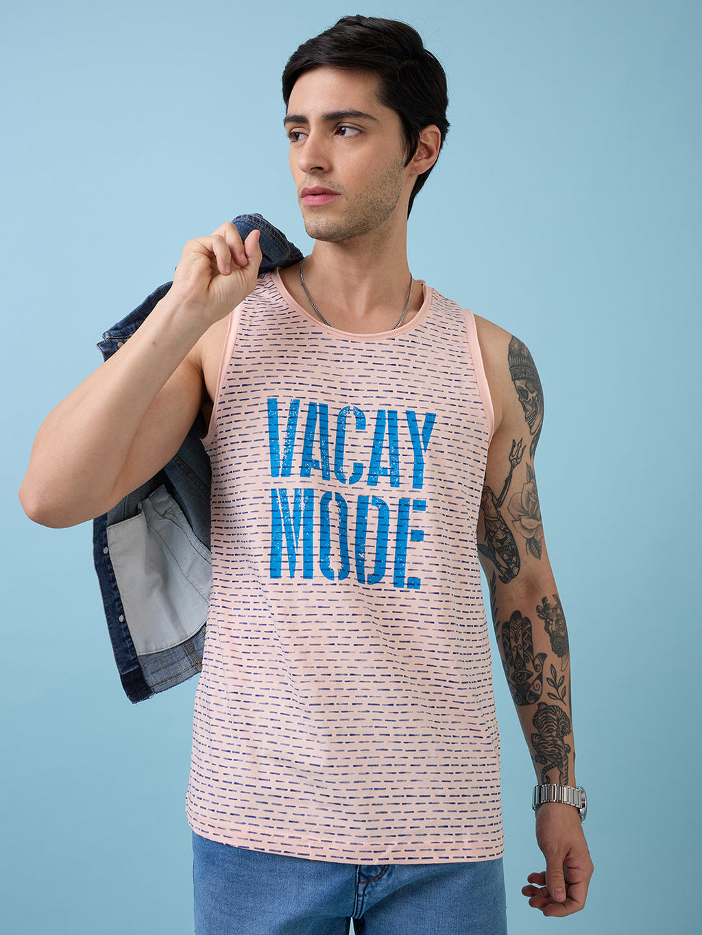 Mens All-Over Graphic Round Neck Sleeveless Tshirt