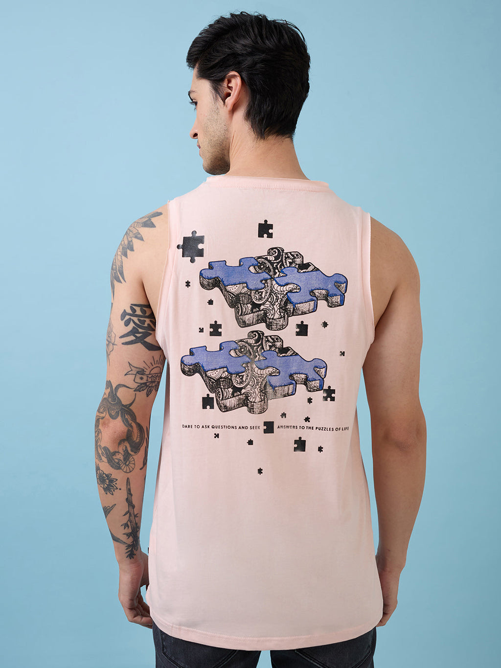 Mens Placement Typography Round Neck Sleeveless Tshirt