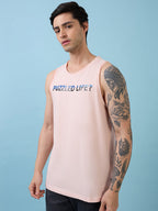 Mens Placement Typography Round Neck Sleeveless Tshirt