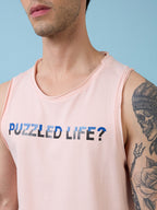 Mens Placement Typography Round Neck Sleeveless Tshirt